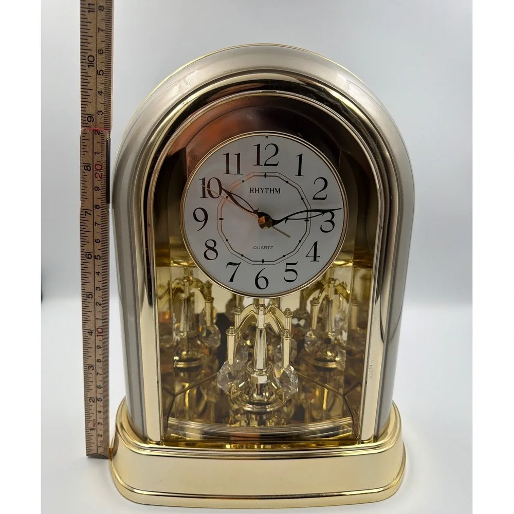 VTG Rhythm 4SG696 Quartz Crystal Motion Mantel Clock Gold Japan‎ Movement WORKS
